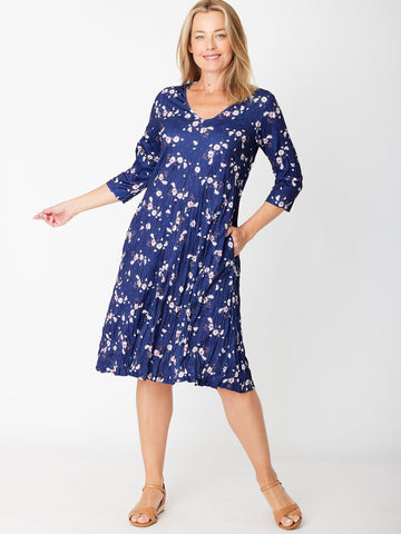 Stella Print 3/4 Sleeve Dress - Navy Ditzy 26613 - Spring/Summer