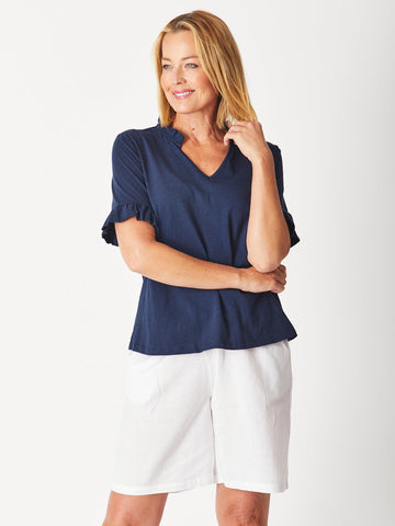 RUFFLE TEE TOP -NAVY 29016-S - Spring/Summer