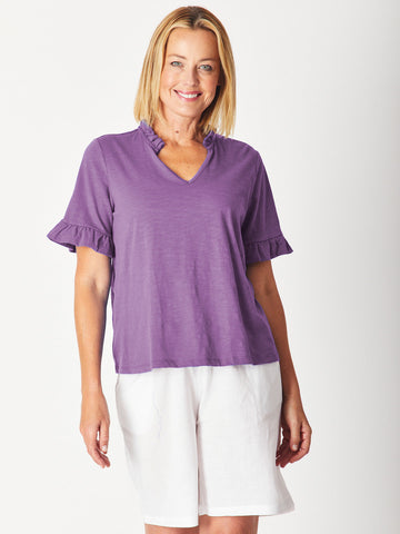 RUFFLE TEE TOP - PURPLE 29016-S - Spring/Summer