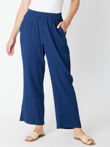 Bonded Cheesecloth Pant - Navy- 29684 - Spring/Summer