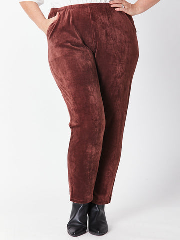 Velour Pocket Pant  - Coffee - 29719 - Plus Size - Curvy Styles