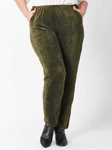 Velour Pocket Pant - Khaki - 29719 - Plus Size - Curvy Styles