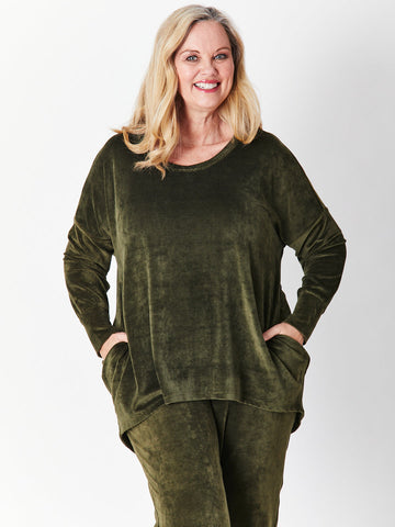 Velour Hilo Dolman Top - Khaki - 29725 - Plus Size - Curvy Styles