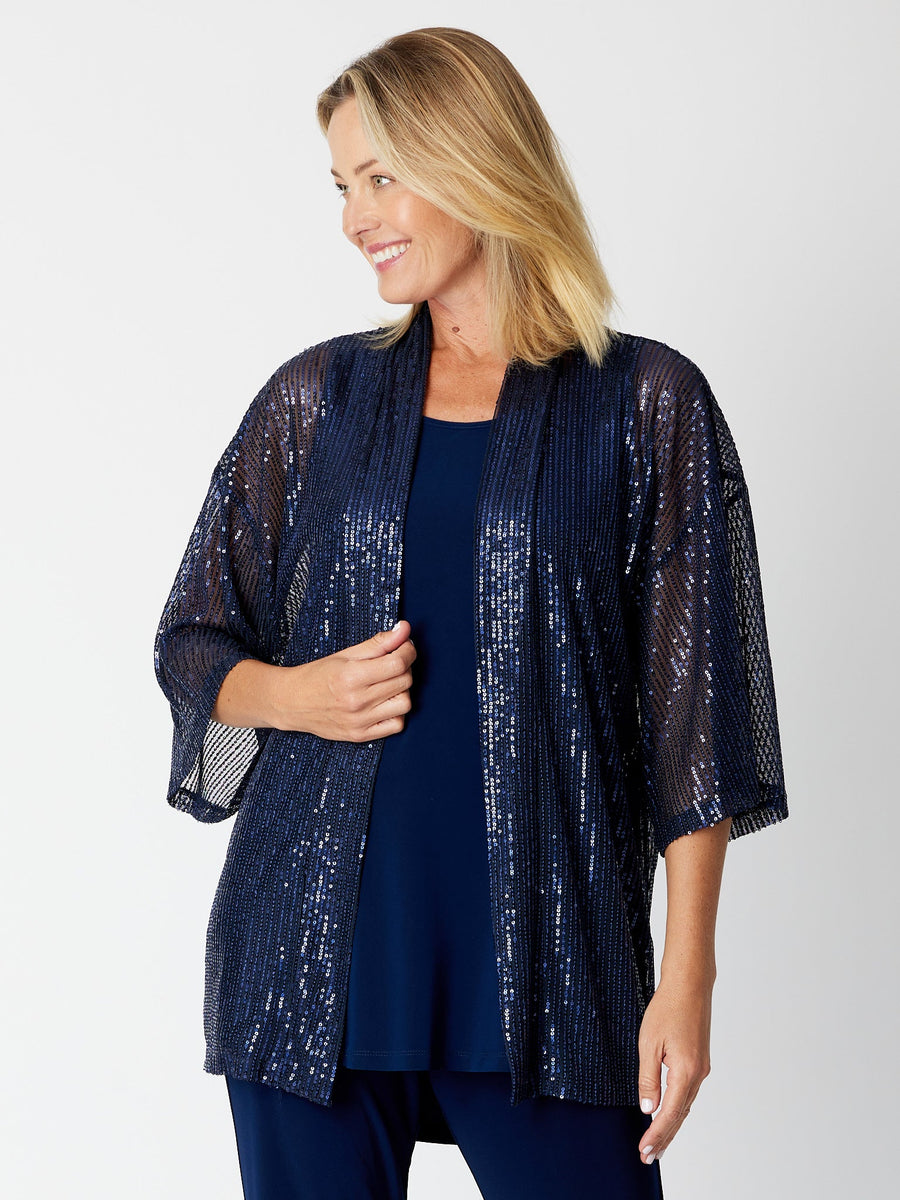 Coastal Kimono Jacket with Airy Scarf Drape Sml-2x
