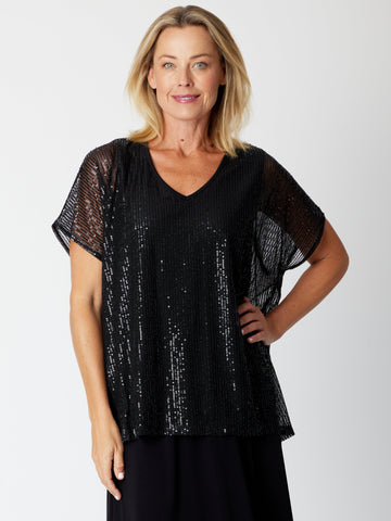 Kimono Sparkle Top Tonight- Black 30567 - Spring/Summer
