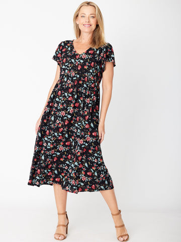 Maxi Flounce Dress- Black/Red 30581 - Spring/Summer