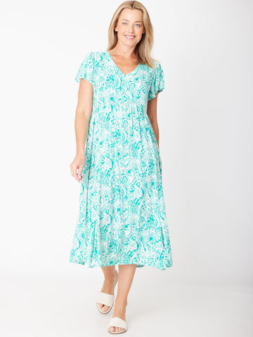 Maxi Flounce Dress- Green White 30581 - Spring/Summer