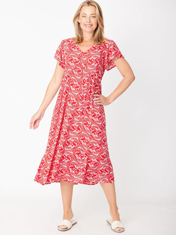 Maxi Flounce Dress- Red Paisley 30581 - Spring/Summer