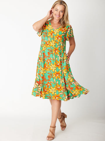 Flounce Sleeve Dress- 30674 Green - Spring/Summer