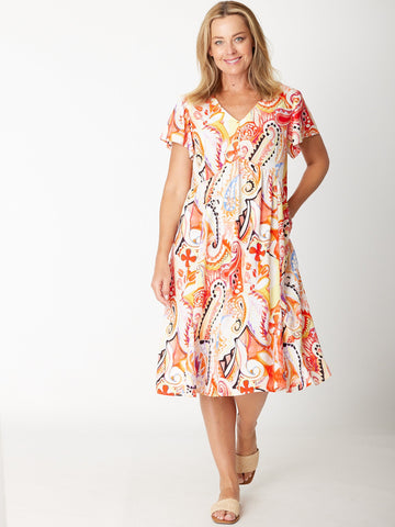 Flounce Sleeve Dress- 30674 Multi - Spring/Summer