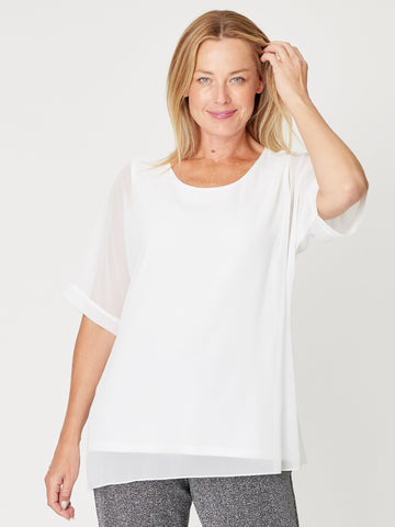 Gilliana Chiffon Overlay Core Top - White - 31364 - Spring/Summer