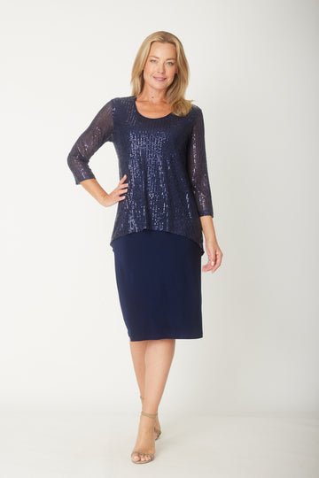 Sequin Suzie Splice Dress- Navy- 31402 - Spring/Summer