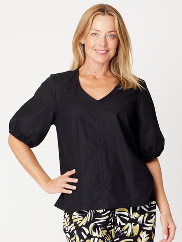 Victoria Linen/Cotton Core Top - Black - 31409 - Spring/Summer