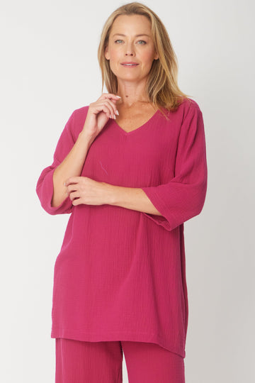 Bonded Muslin/Cheescloth Tunic - Raspberry - 31432 -