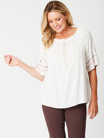 Oakley Embroidery Top - Ivory -31493 -