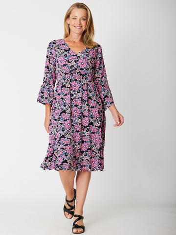 Simmy Bell Sleeve Dress - Black/Print - 31587 - Spring/Summer