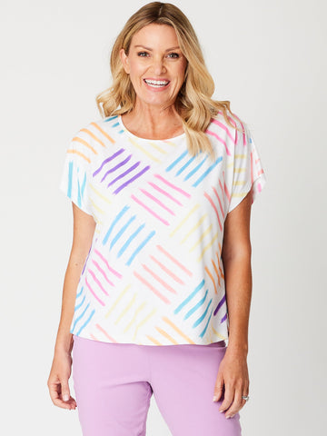 Multi Stripe Top - White Print - 31644 - Spring/Summer