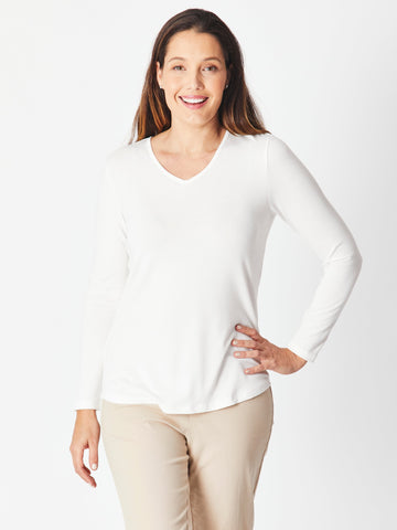 V Long Sleeve Core Top - White ( Ivory) - 18109 - Tops