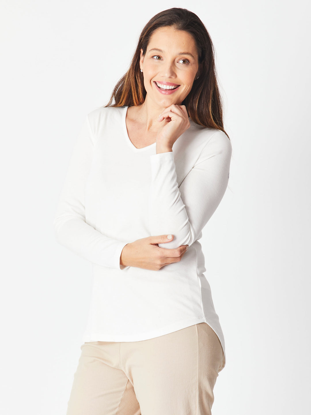 V Long Sleeve Core Top - White ( Ivory) - 18109