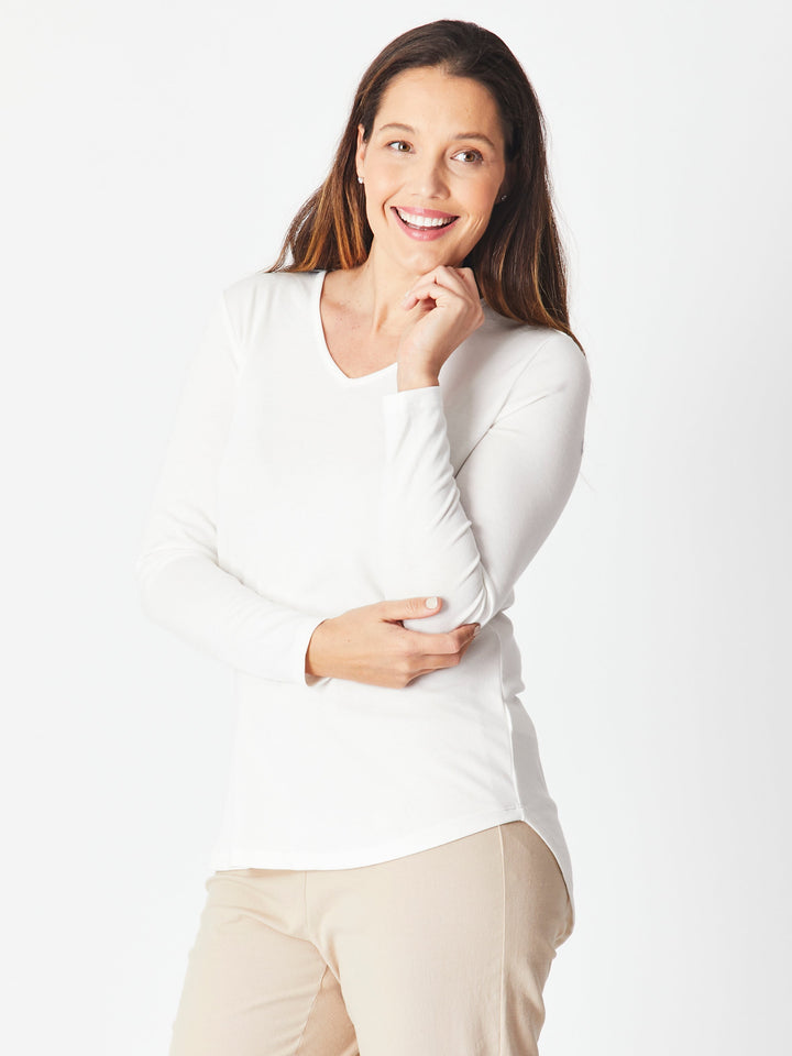V Long Sleeve Core Top - White ( Ivory) - 18109