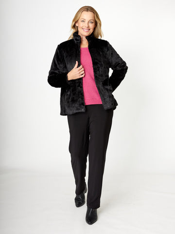 Fur Edge To Edge Cardy - Black - 31662 - Coats & Jackets