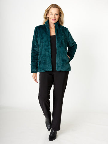 Fur Edge To Edge Cardy - Forest - 31662 - Coats & Jackets