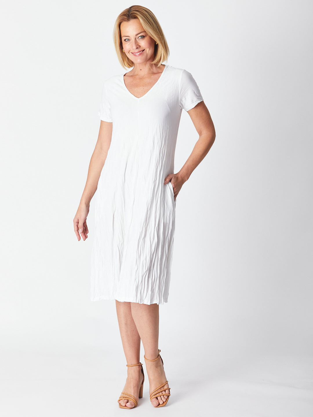 Cap Sleeve Stella Dress - White - 30915