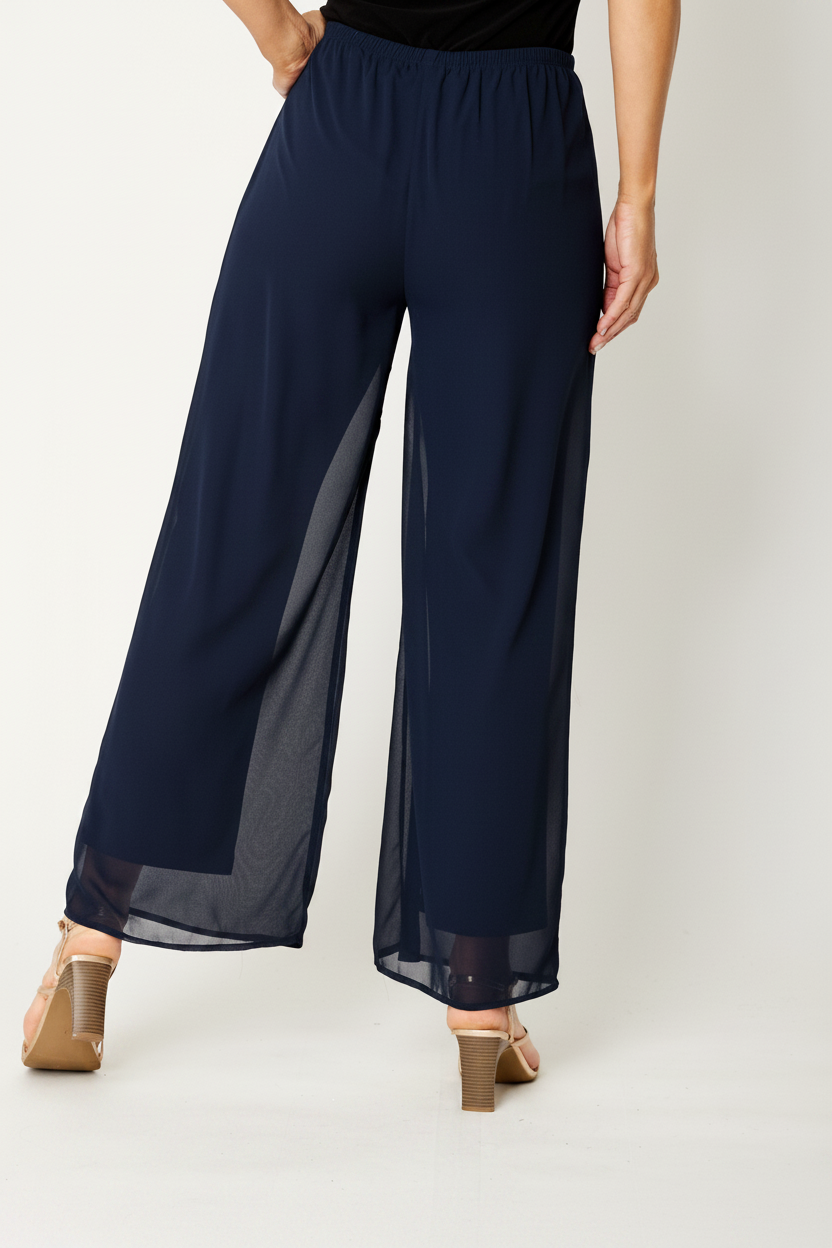 Chateau Plain Chiffon Pant- Navy - 20405