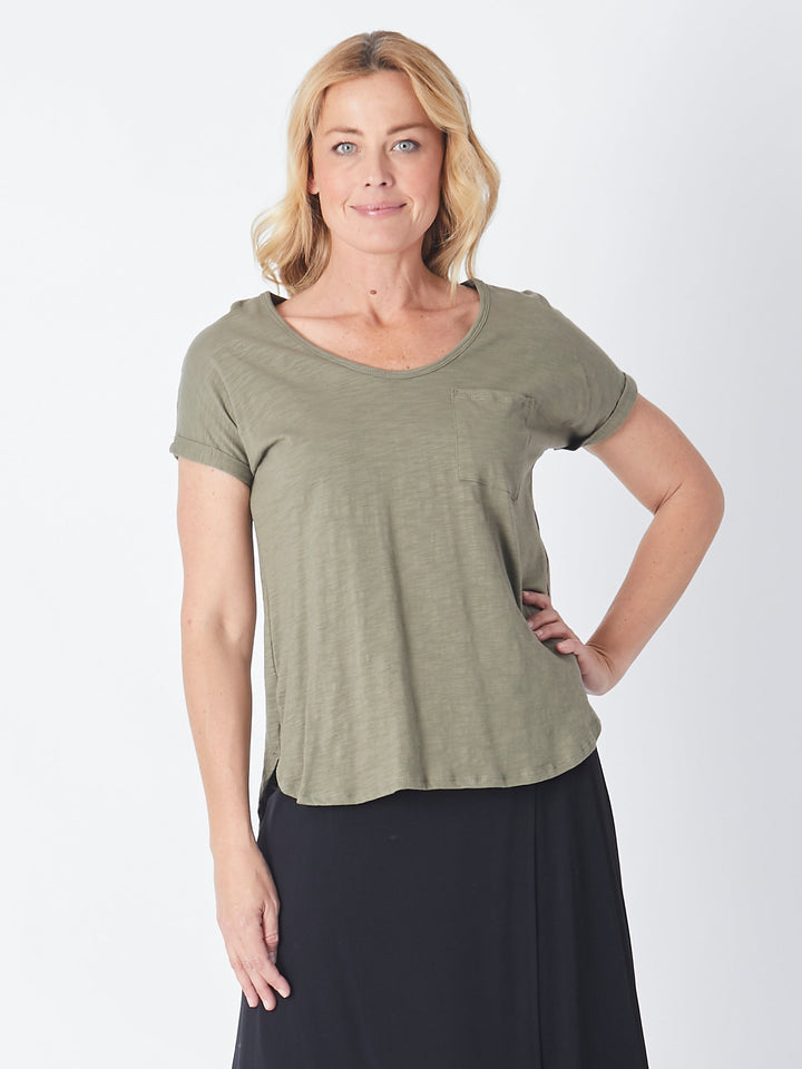 Cotton Blend Pocket Tee - Khaki 22378-S