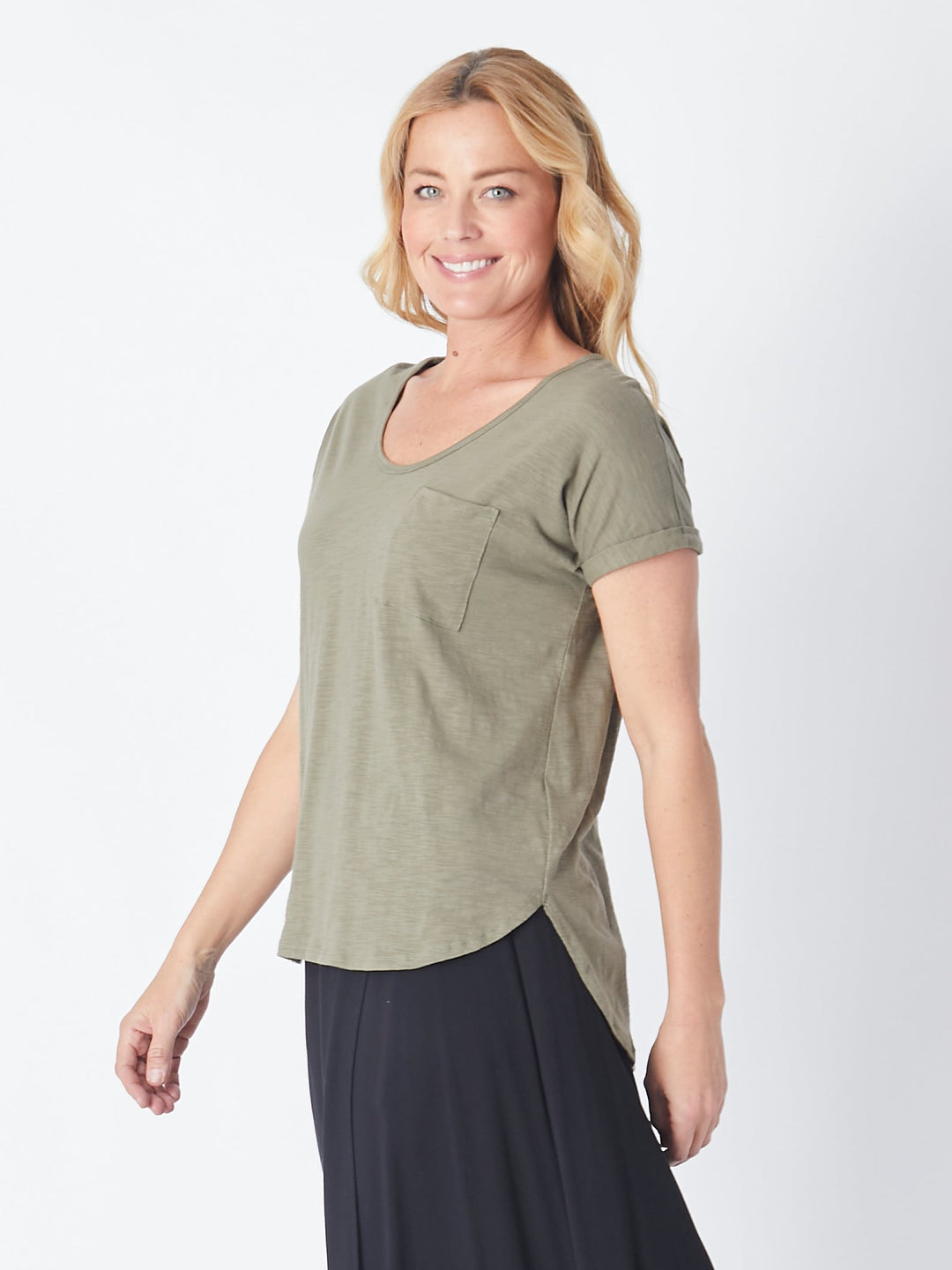 Cotton Blend Pocket Tee - Khaki 22378-S