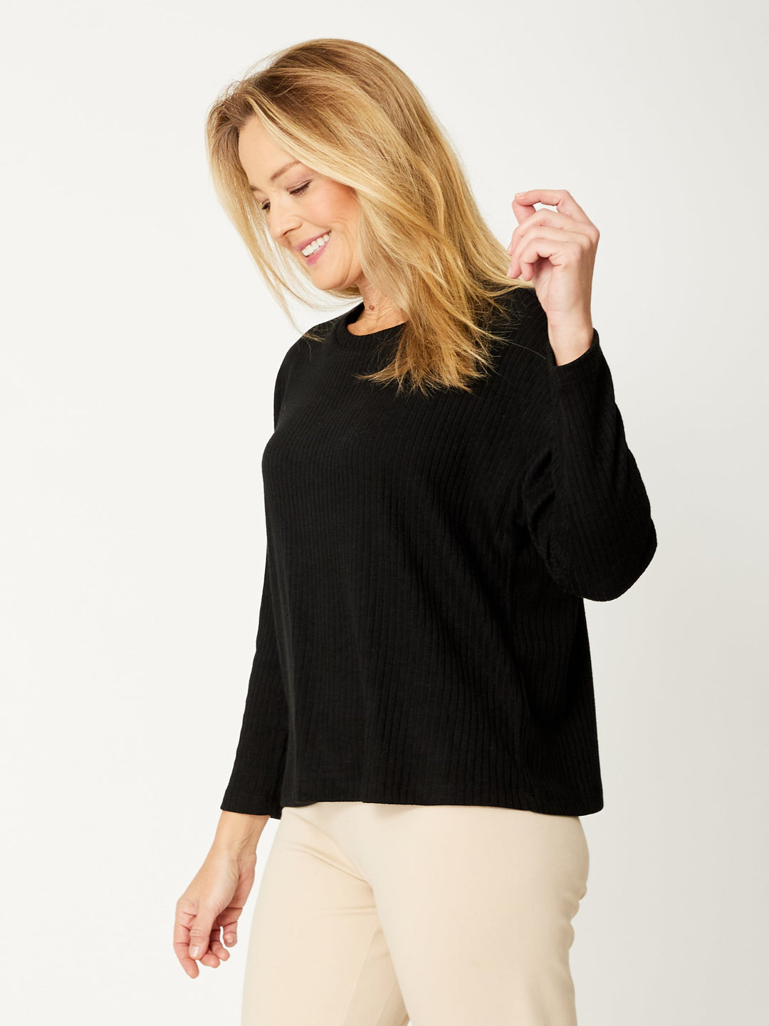 Long Sleeve Knit Top - Black- 32015