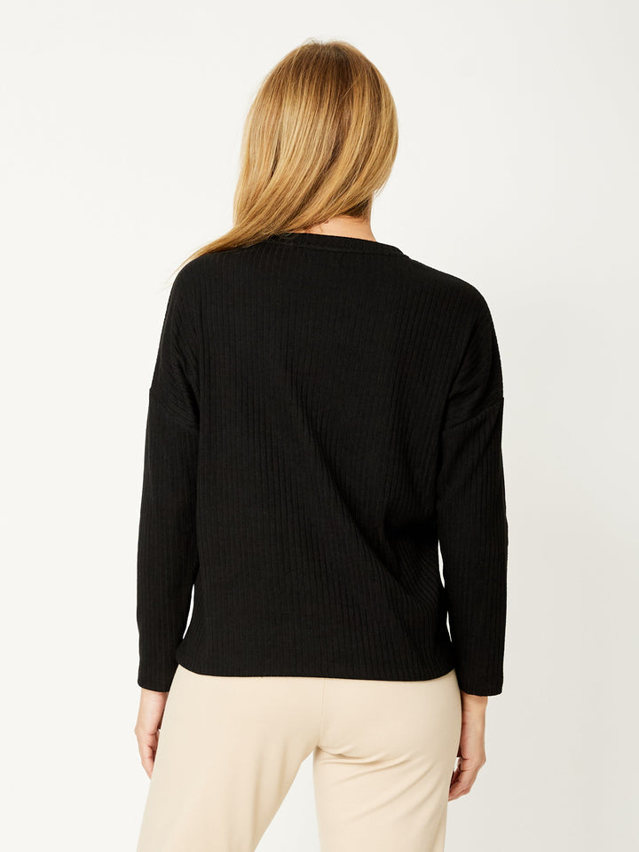 Long Sleeve Knit Top - Black- 32015