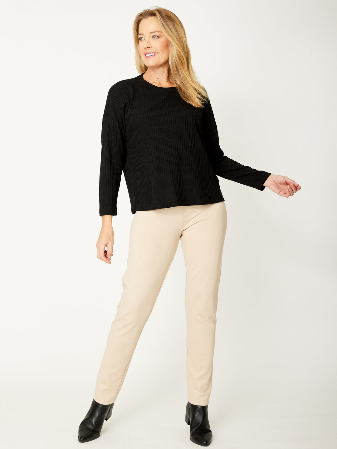 Long Sleeve Knit Top - Black- 32015