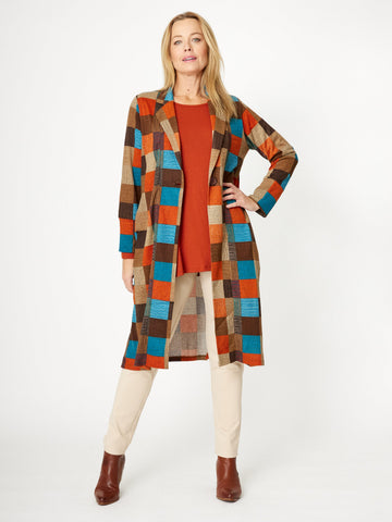 Multi Check Knit Jkt - Choc/Orange - 32074 - 