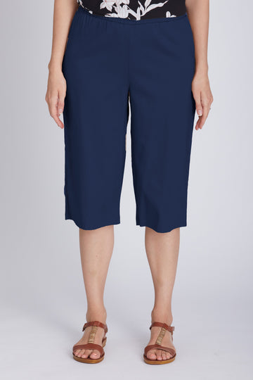 COTTON SATEEN YOKE SHORT - NAVY 24128-S - Cordelia St