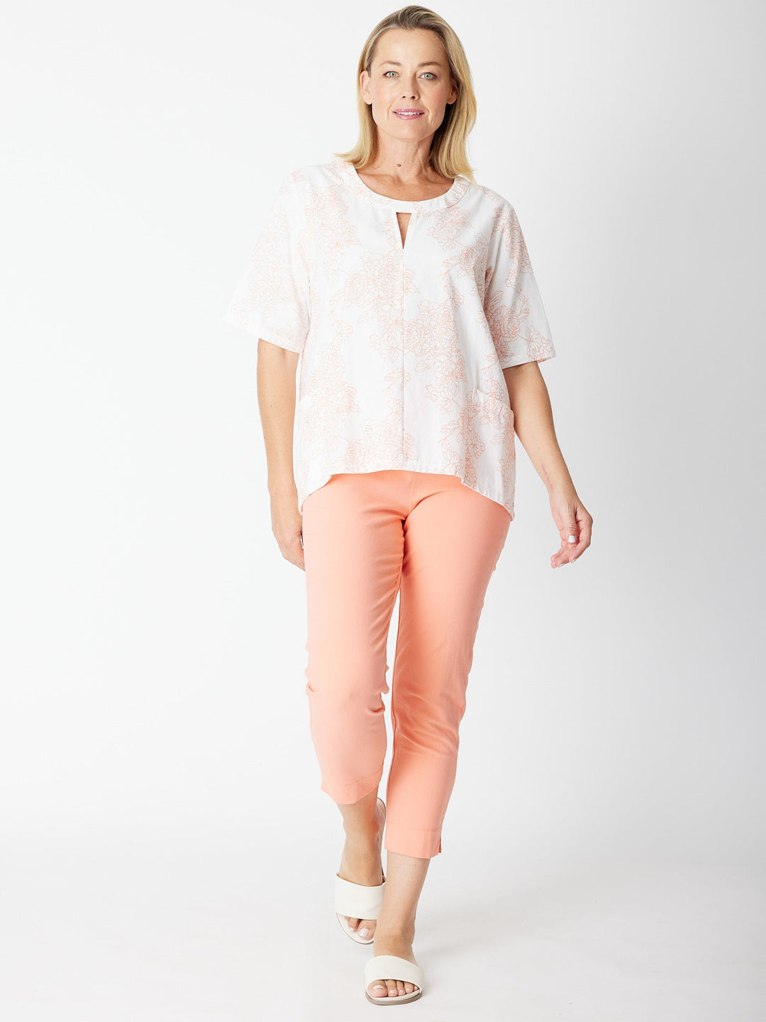 7/8 Slim Cottolen Stretch Pull on Pant -  Coral 24152