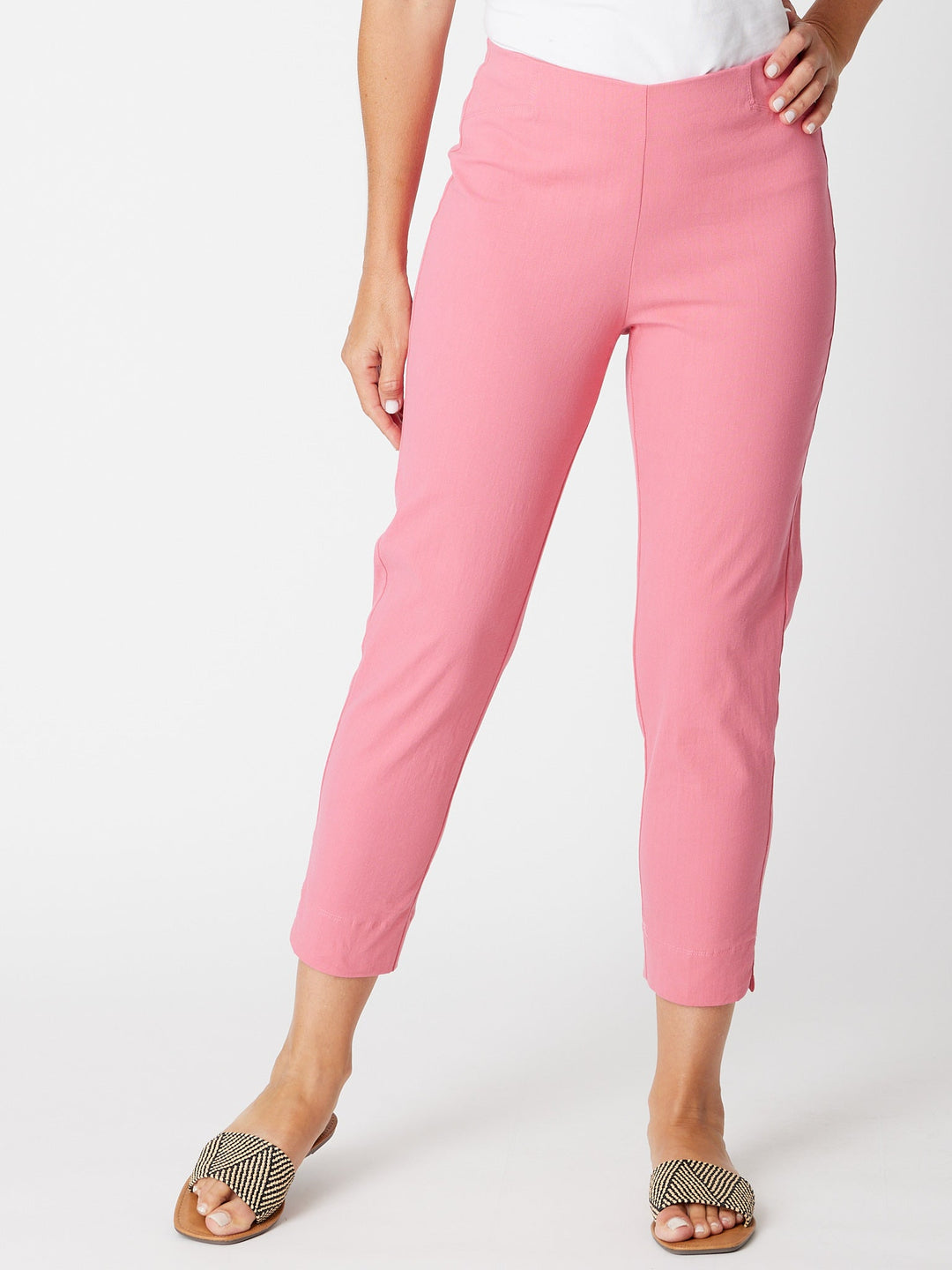 7/8 Slim Cottolen Stretch Pull on Pant -  Pink 24152