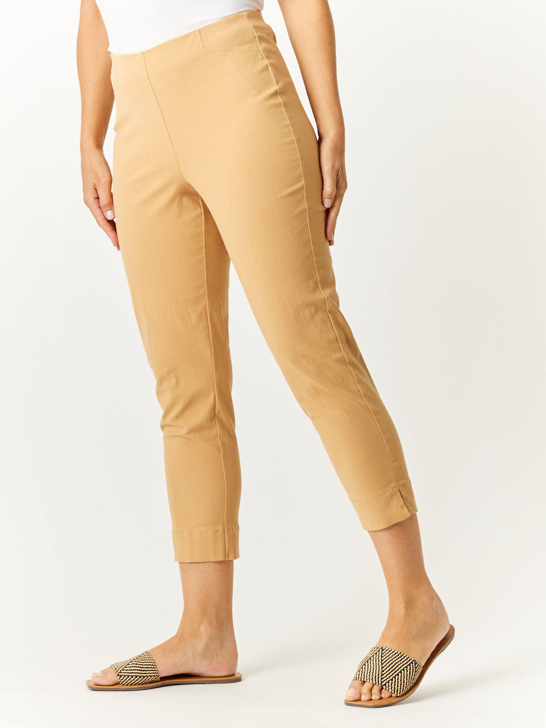 7/8 Slim Cottolen Stretch Pull on Pant -  Camel - 24152