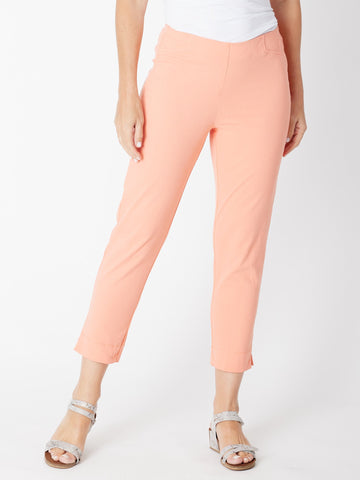 7/8 Slim Cottolen Stretch Pull on Pant -  Coral 24152 - S - Clothes for Senior & Elderly Women