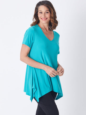 Andrea V Short Sleeve Top - Turquoise - 26233 - Tops