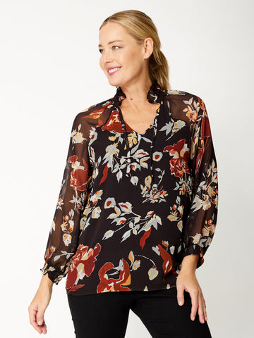 Virginia Chiffon Top - Black/Rust - 31832 - All