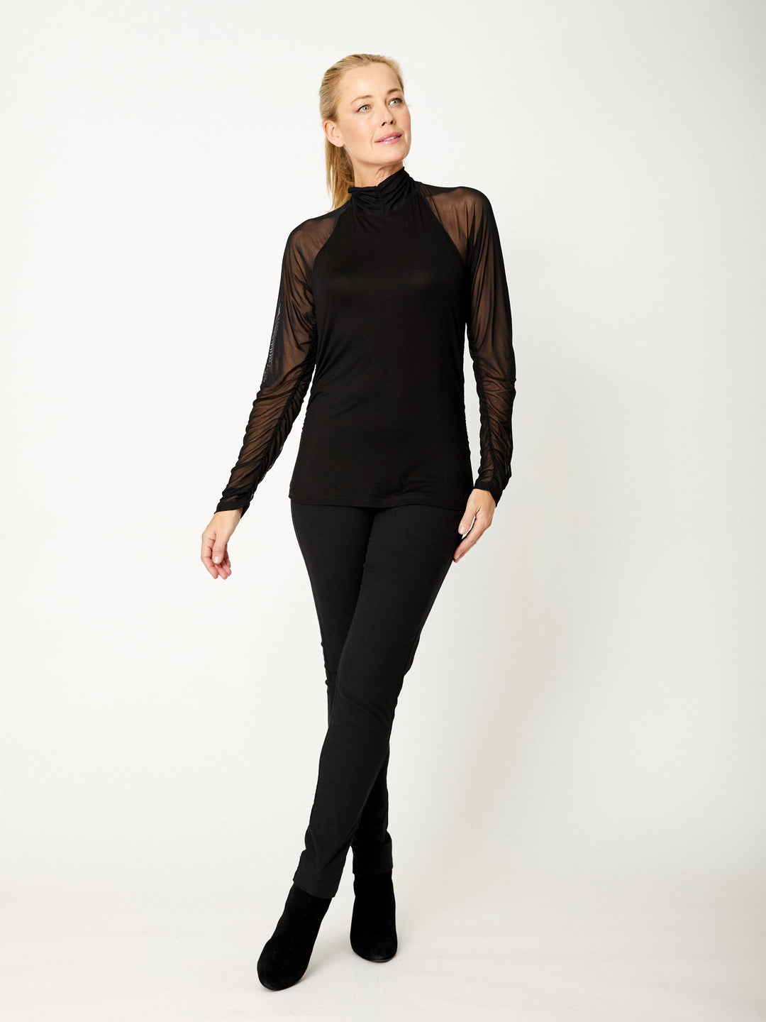 Desk to Date Mesh sleeve Top - Black -31817