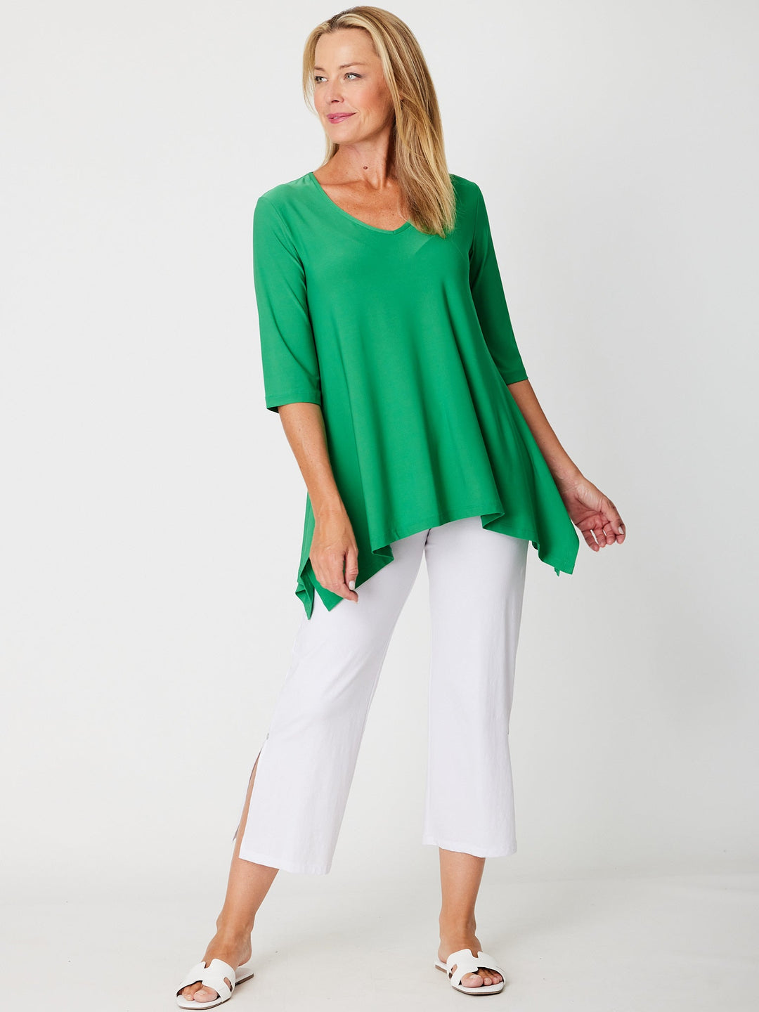 ANDREA VEE NECK JERSEY MID SLV - Emerald- 26355