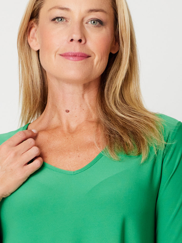 ANDREA VEE NECK JERSEY MID SLV - Emerald- 26355