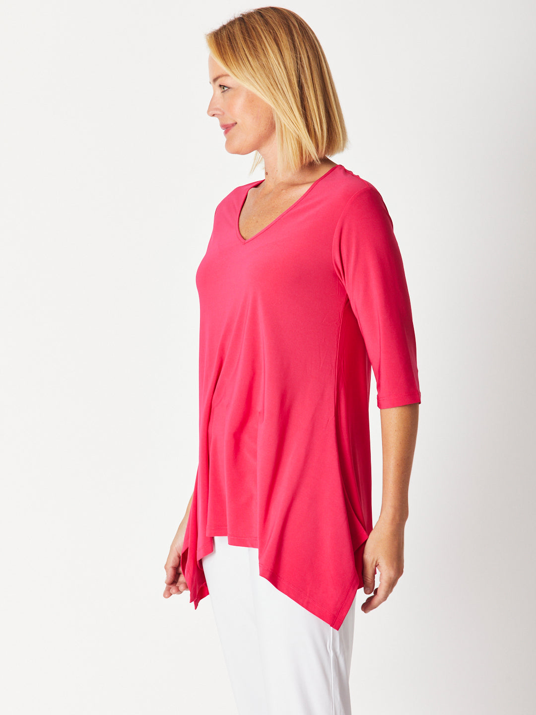 ANDREA VEE NECK JERSEY MID SLV - Fushia 26355-S