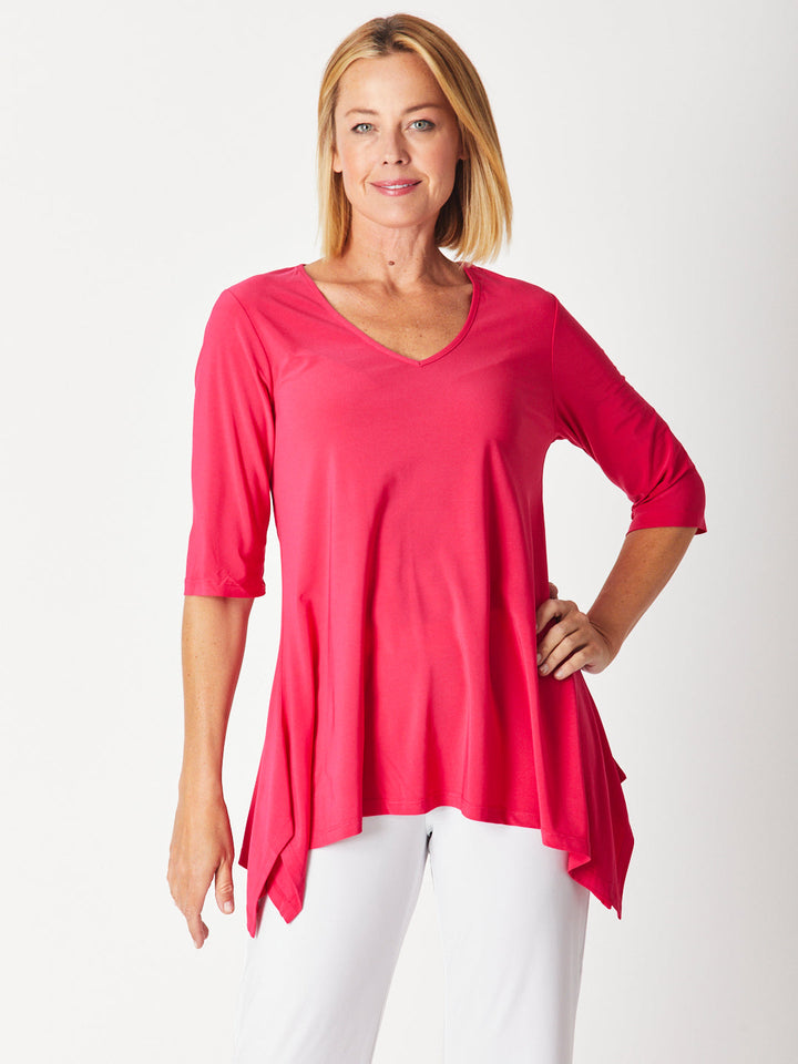 ANDREA VEE NECK JERSEY MID SLV - Fushia 26355-S