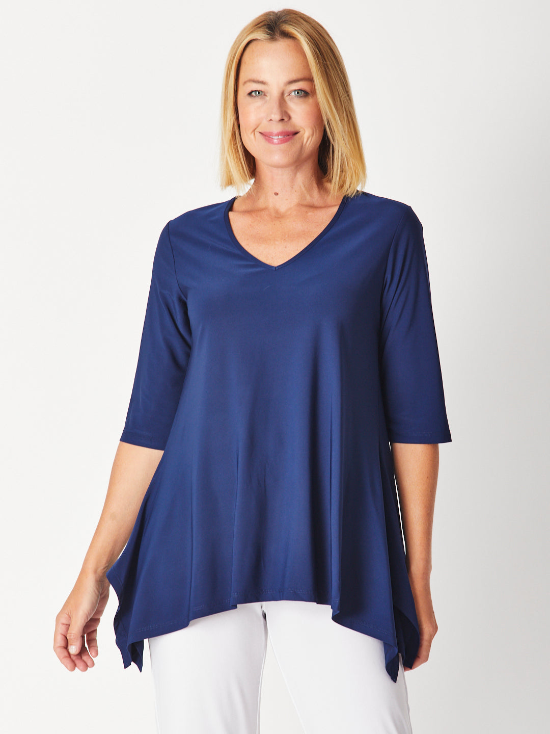 ANDREA VEE NECK JERSEY MID SLV - Navy - 26355
