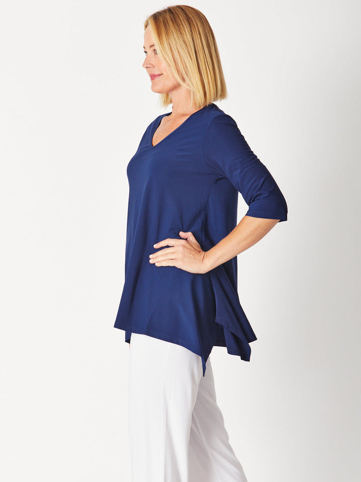 ANDREA VEE NECK JERSEY MID SLV - Navy - 26355