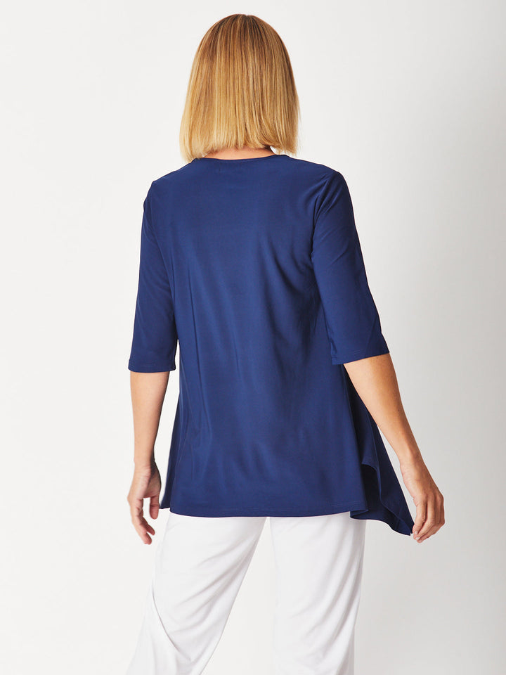 ANDREA VEE NECK JERSEY MID SLV - Navy - 26355