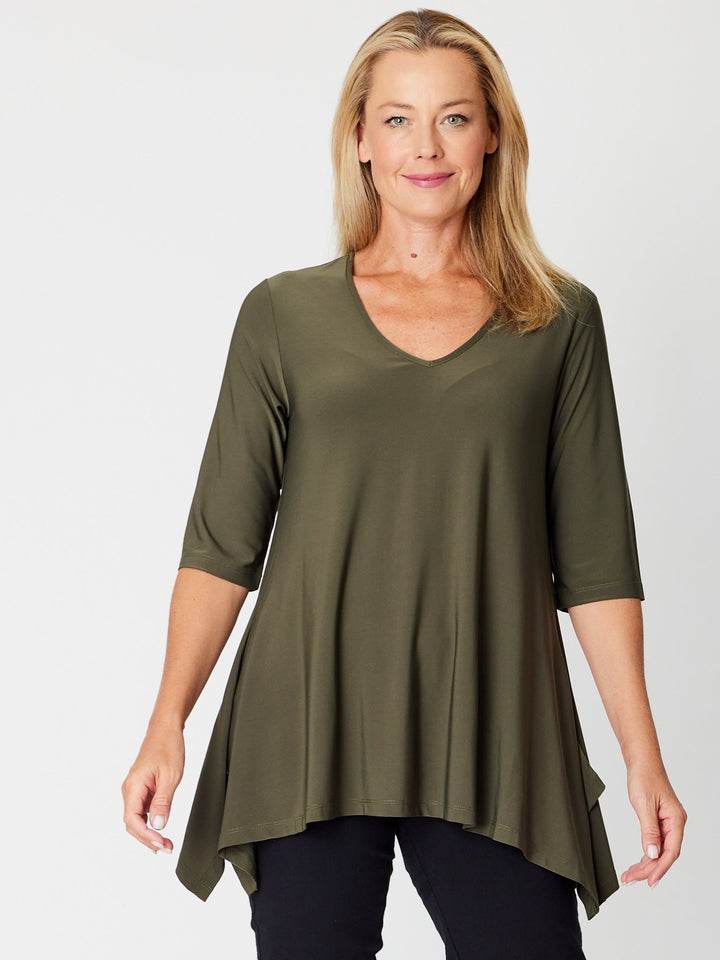ANDREA VEE NECK JERSEY MID SLV - Olive- 26355